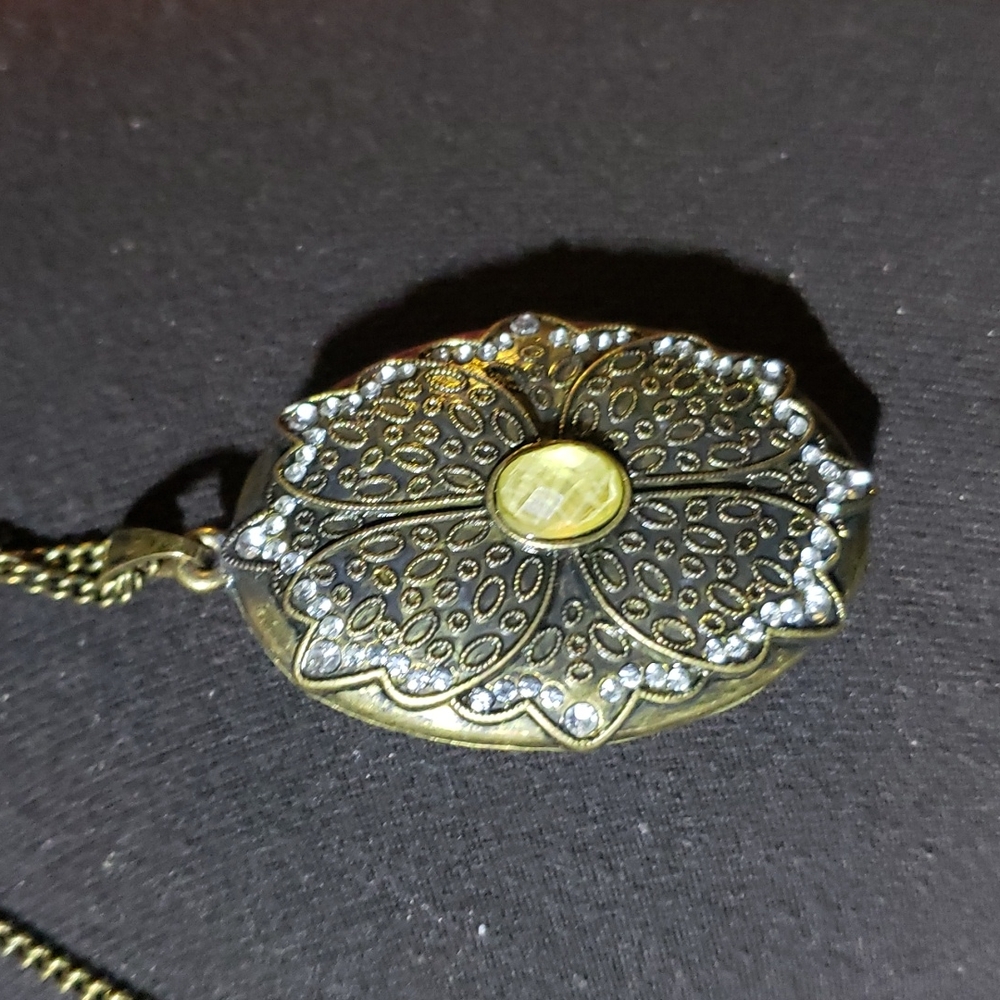 1800s Antique brass and Crystal necklace